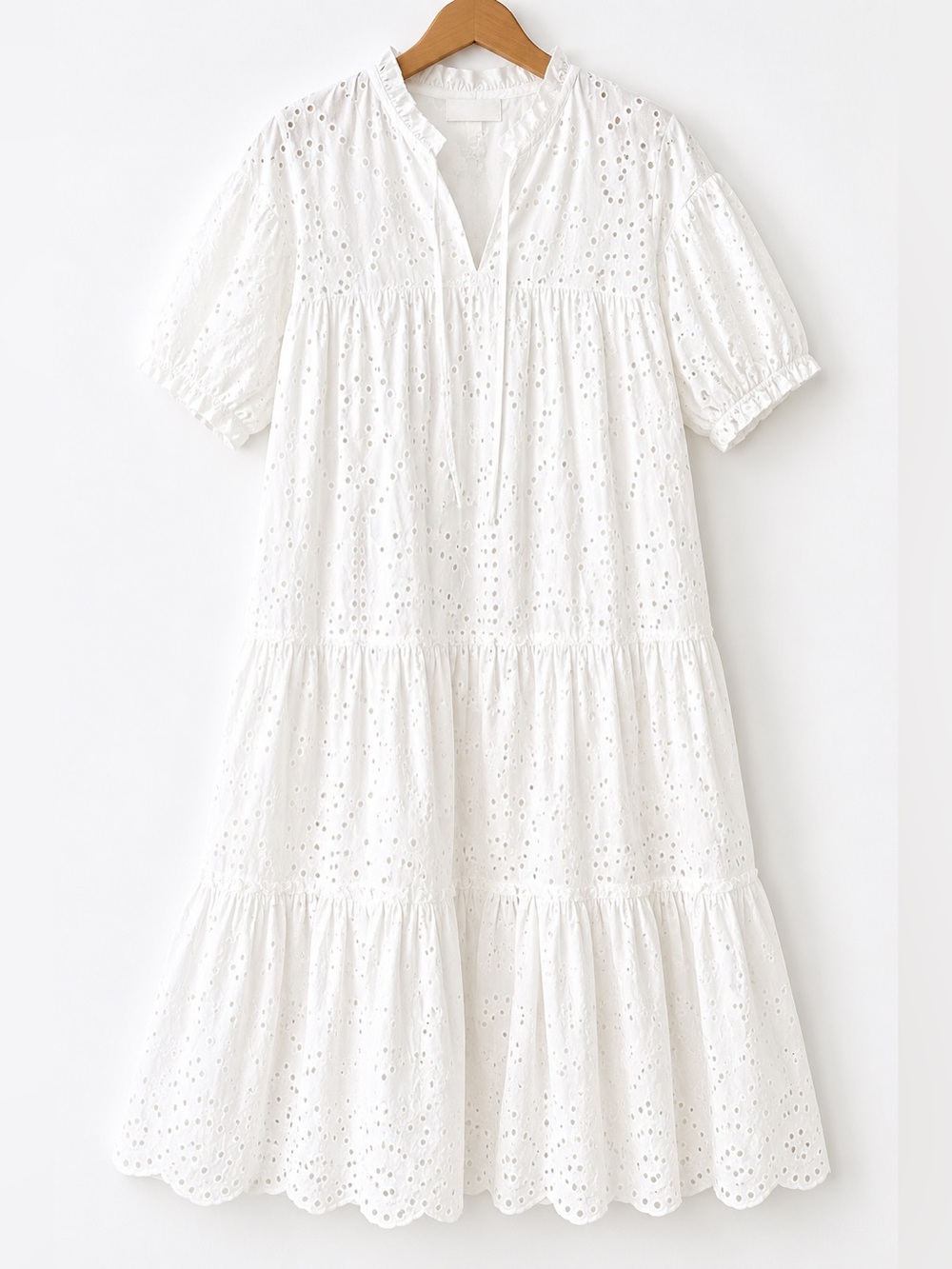 H&M White Eyelet Midi Dress Lined